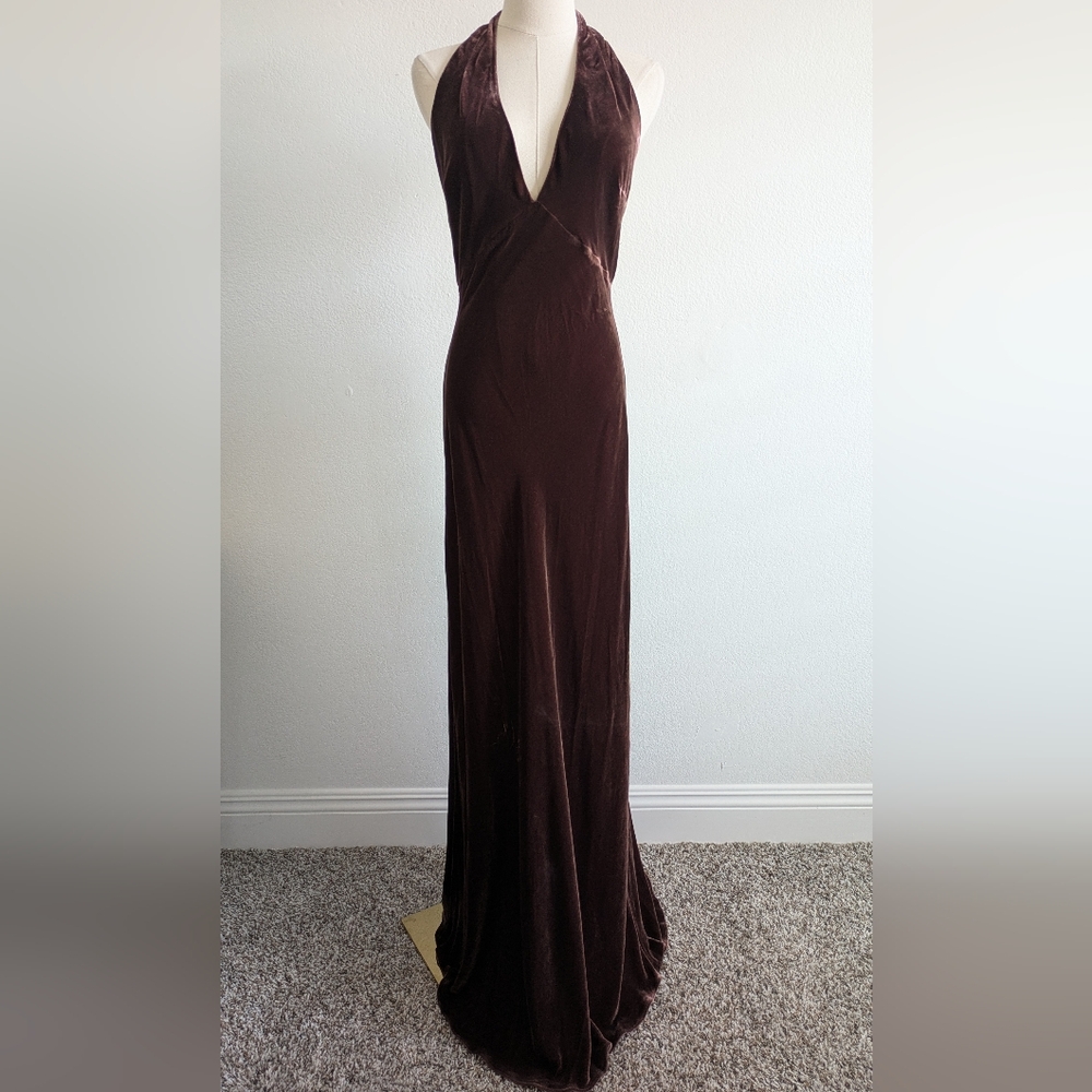 Reformation Daniella Velvet Dress Mahogany • 8